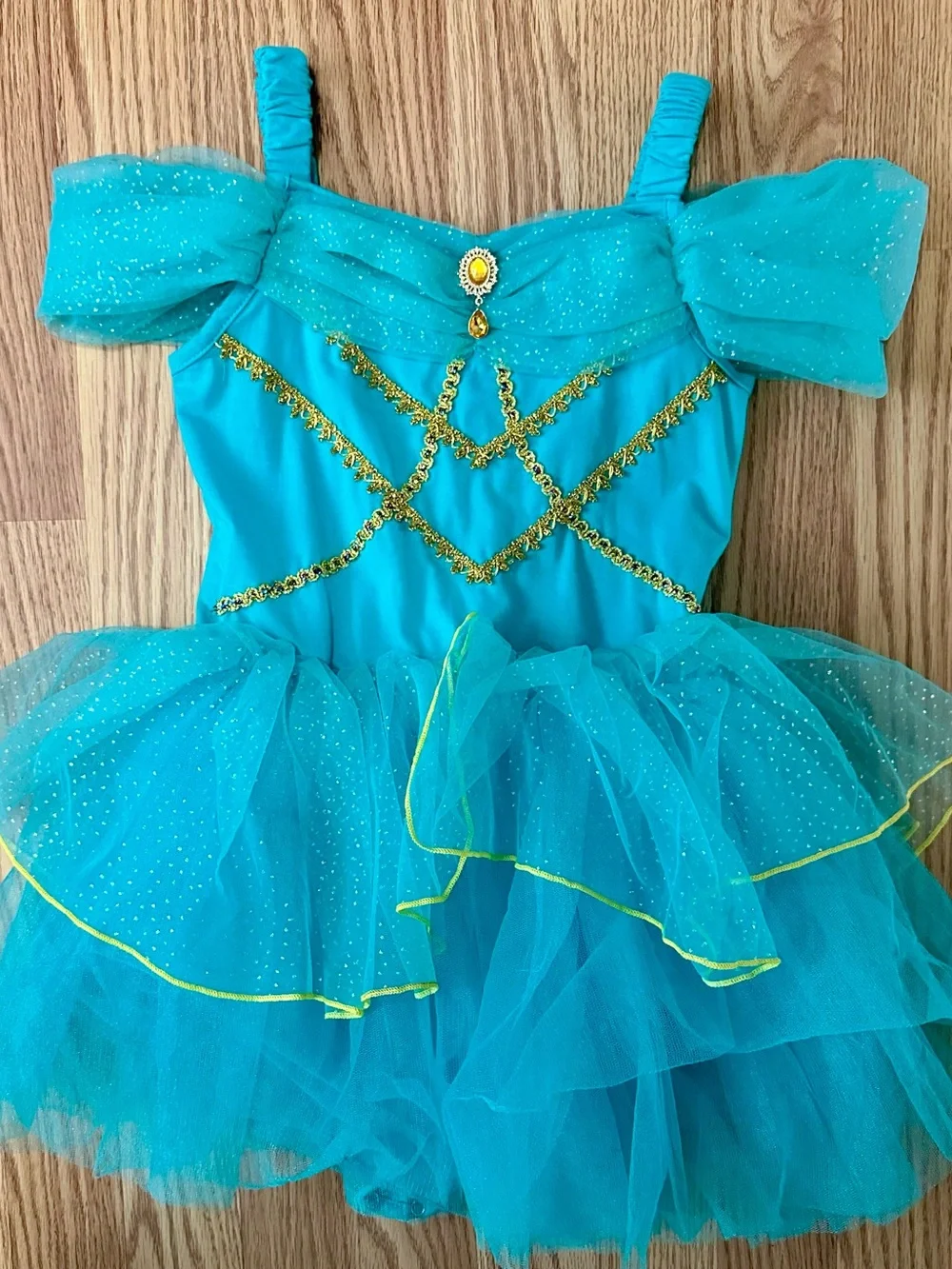 Teal Princess Tutu Dress for Kids - Sparkle Gold Trim